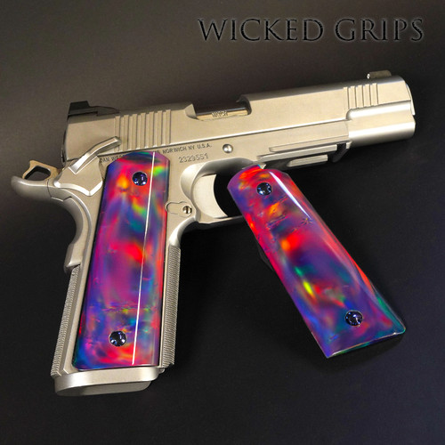 1911 Handgun Grips Vibrant Lab Grown Opal Spectrum Gemstone Colors - Fluctuating variations Crafted in House