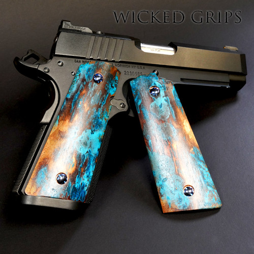 1911 PISTOL GRIPS SOLID COPPER SHIPWRECK PATINA 101