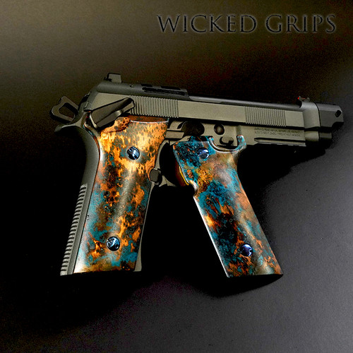 COPPER BERETTA 92XI GRIPS SHIPWRECK PATINA FINISH 12