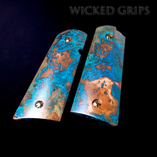 1911 PISTOL GRIPS SOLID COPPER SHIPWRECK PATINA 117