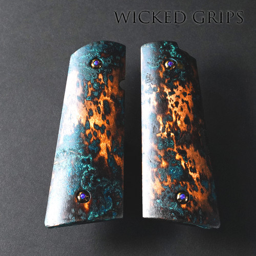 1911 PISTOL GRIPS SOLID COPPER SHIPWRECK PATINA 118