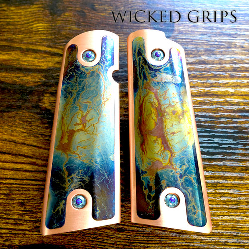 1911 PISTOL GRIPS HYBRID COPPER GRIP WITH FLAME TITANIUM INLAYS