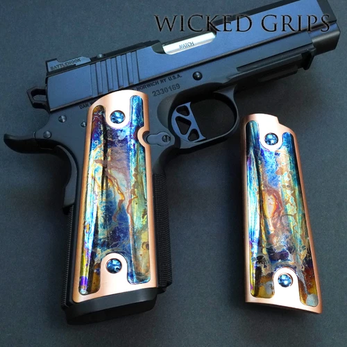 1911 PISTOL GRIPS HYBRID COPPER GRIP WITH FLAME TITANIUM INLAYS