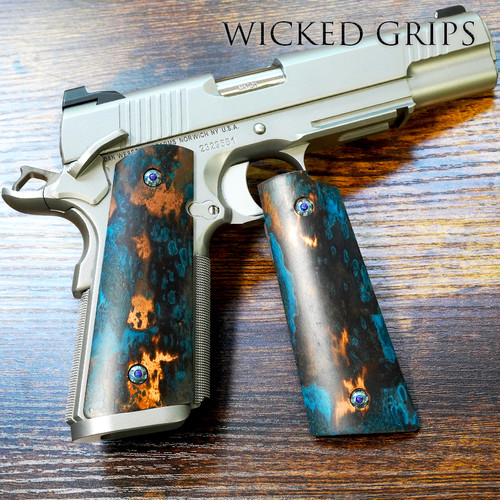 1911 PISTOL GRIPS SOLID COPPER SHIPWRECK PATINA 126