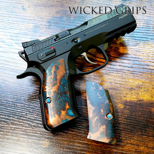 SOLID COPPER CZ75 / SHADOW 2 COMPACT GRIPS SHIPWRECK PATINA FINISH 18