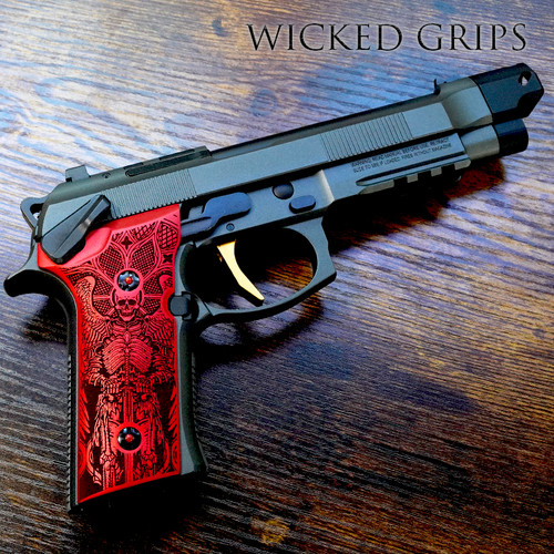 ALUMINUM BERETTA 92XI FRAME SAFETY GRIPS RED PAX PER MORTEM