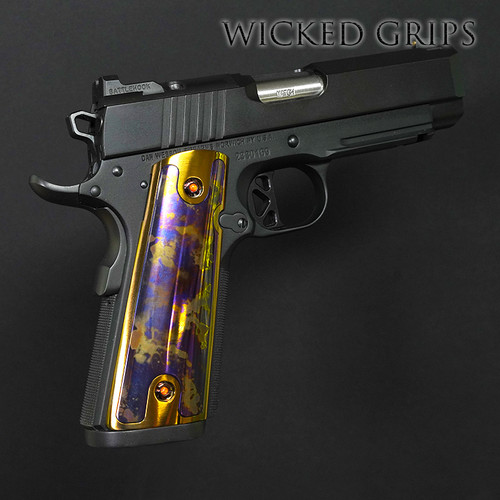 1911 PISTOL GRIPS TITANIUM HYBRID ONE OF A KIND 1 OF 1 AUTUMN GOLD