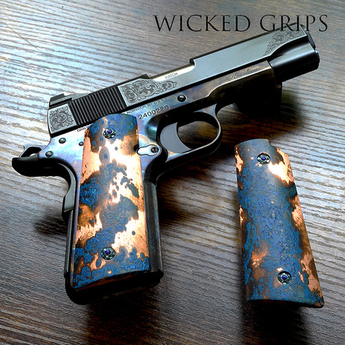 1911 PISTOL GRIPS SOLID COPPER SHIPWRECK PATINA 135