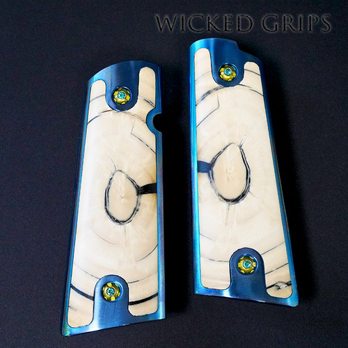 1911 PISTOL GRIPS PROTOTYPE TITANIUM HYBRID NITRE BLUE WITH MAMMOTH IVORY