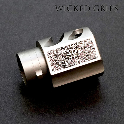 Premium 1911 gun parts and accessories - 1911 PISTOL SHORT STAINLESS ENGRAVED VALKYRIE COMPENSATOR - Made in the USA - Drop in engraved stainless steel recoil compensator for the 1911 pistol - Free shipping available