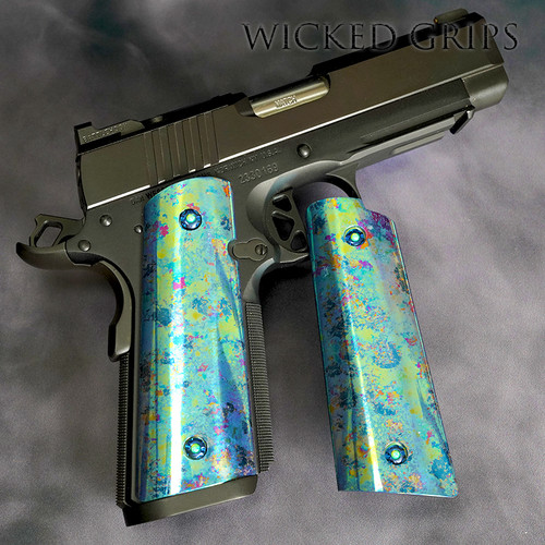 1911 PISTOL GRIPS TITANIUM ONE OF A KIND CUSTOM GREEN ANODIZE