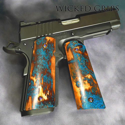 1911 PISTOL GRIPS SOLID COPPER SHIPWRECK PATINA 148