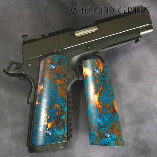 1911 PISTOL GRIPS SOLID COPPER SHIPWRECK PATINA 152