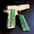 1911 Engraved Tesserae Titanium Vibrant Green Anodized Gun Grips - Hand polished and Crafted in the USA