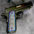 1911 gun grips crafted from Titanium - 1911 PISTOL GRIPS TITANIUM HYBRID COLOR CASE OUTER WITH NITRE BLUE PAX PER MORTEM INLAYS - Precision machined and hand anodized one of a kind custom grips - sezzle financing available
