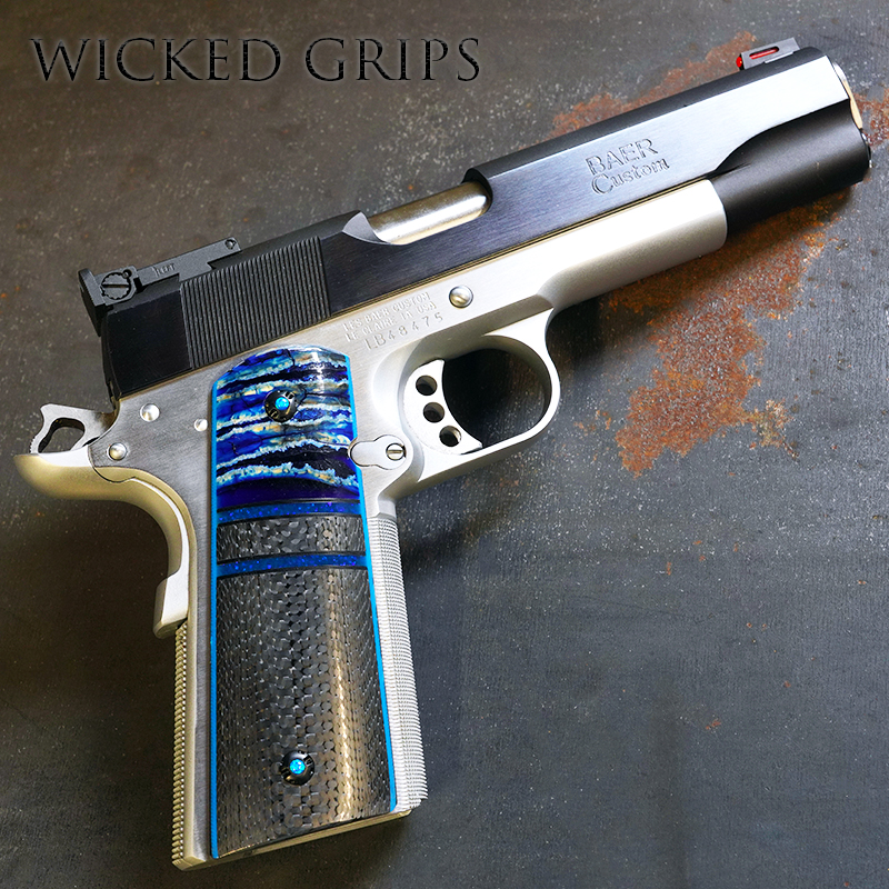 CUSTOM 1911 GRIPS BLUE MAMMOTH TOOTH AND OPAL