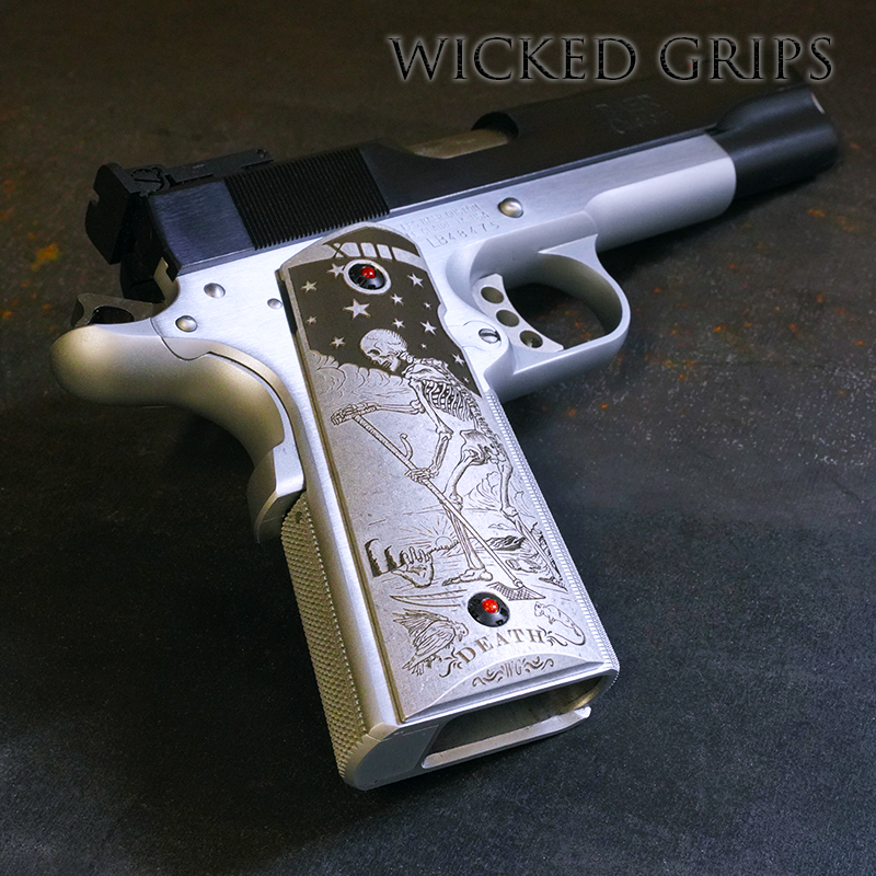 CUSTOM 1911 PISTOL GRIPS ENGRAVED DEATH TAROT