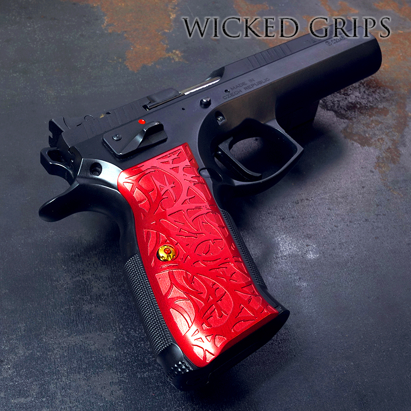 CUSTOM CZ75 PISTOL GRIPS PVD RED THORN