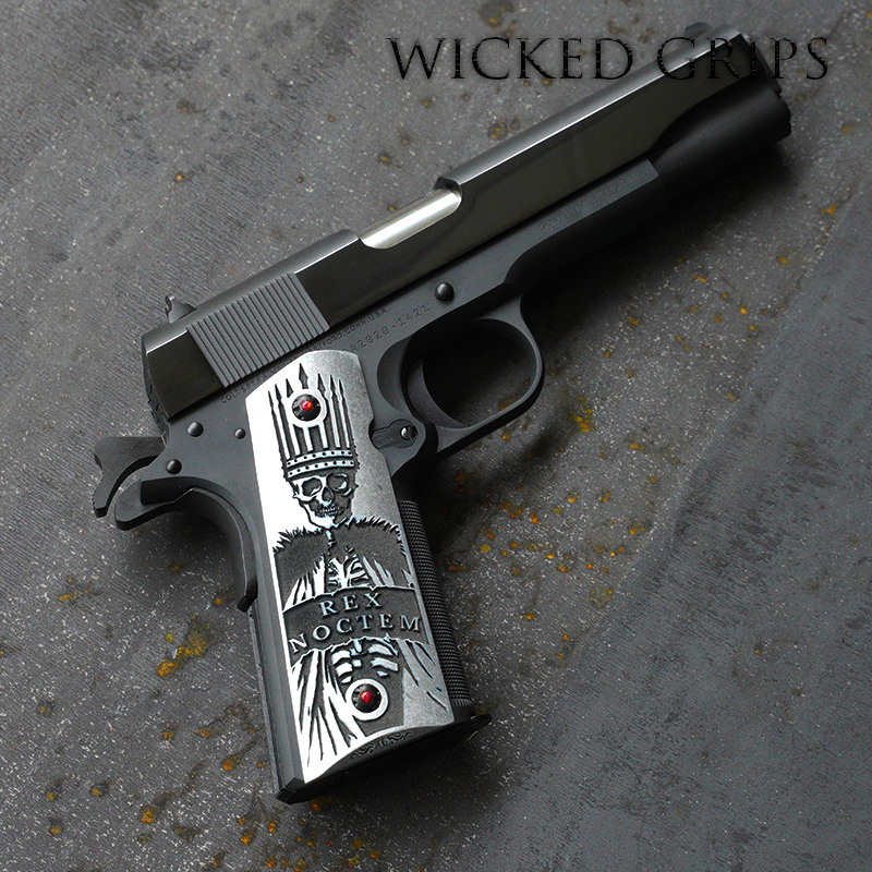 CUSTOM 1911 PISTOL GRIPS DEEP ENGRAVED REX NOCTEM NIGHT KING