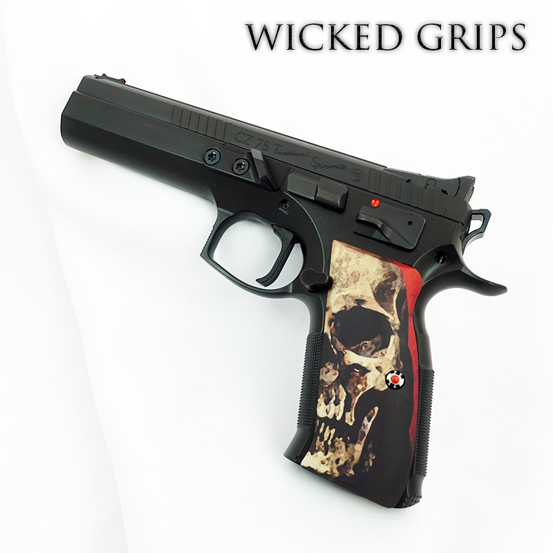 CZ-75 CUSTOM PISTOL GRIPS RED SKULL V2