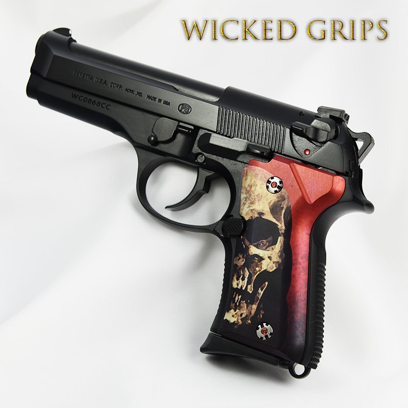 BERETTA 92 COMPACT PISTOL GRIPS RED SKULL v2