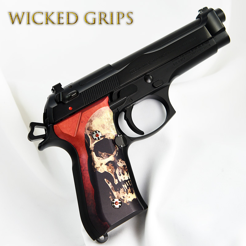 CUSTOM BERETTA 92FS PISTOL GRIPS RED SKULL v2