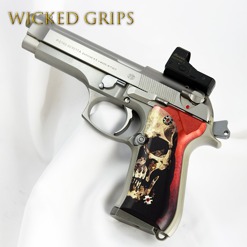 CUSTOM BERETTA 92FS PISTOL GRIPS RED SKULL v2