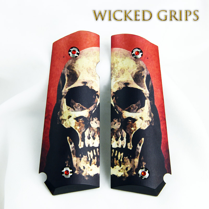 1911 BOBTAIL PISTOL GRIPS RED SKULL V2