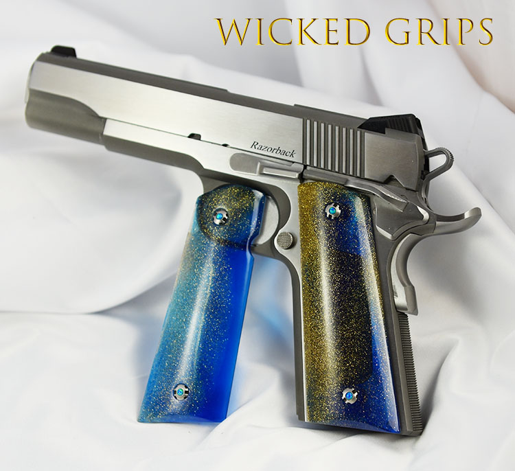 1911 PISTOL GRIPS ARTIST SERIES SAPPHIRE GOLD DUST