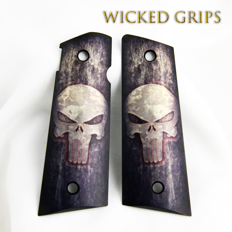 thumbnail image 2 of Punisher #2 Compact 1911 Grips - Ebony Finish Wood Laser Engraved For Single Stack Handguns 2 of 11