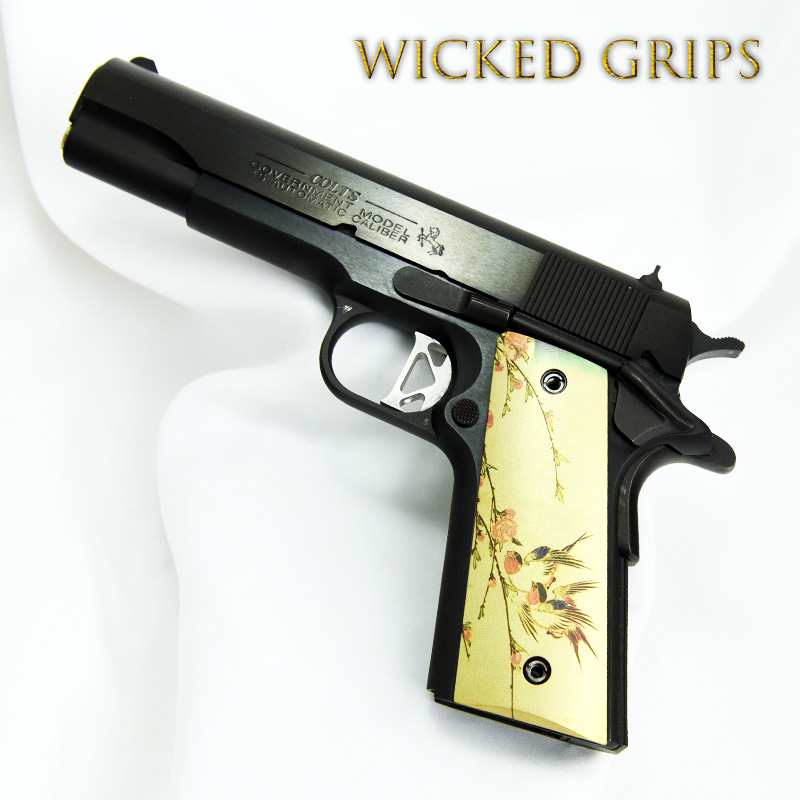 CUSTOM 1911 THIN PISTOL GRIPS JAPANESE BIRDS