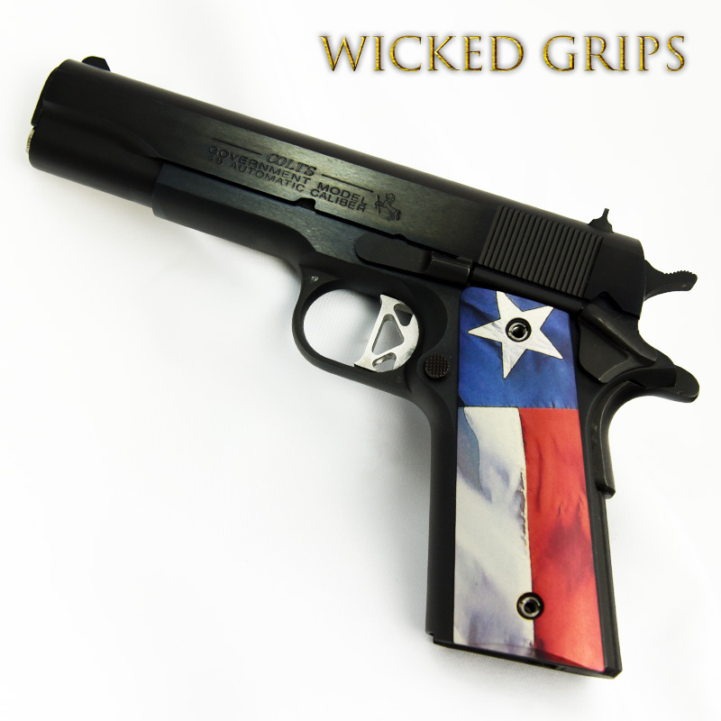 CUSTOM 1911 THIN PISTOL GRIPS TEXAS FLAG V2