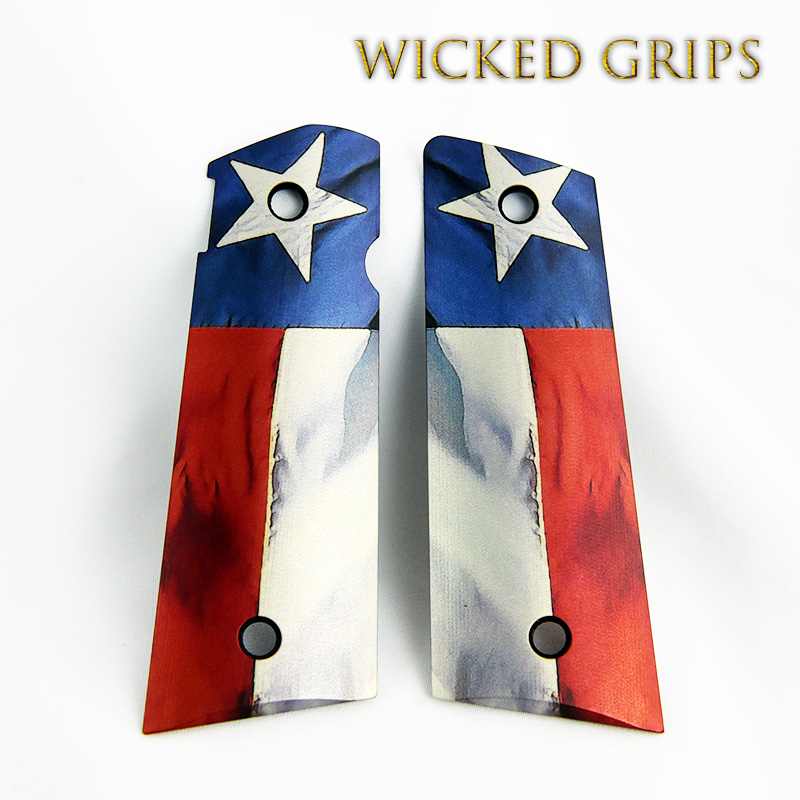 CUSTOM 1911 THIN PISTOL GRIPS TEXAS FLAG V2