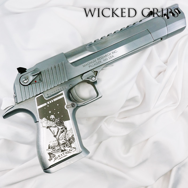 CUSTOM DESERT EAGLE PISTOL GRIPS DEEP ENGRAVED DEATH TAROT