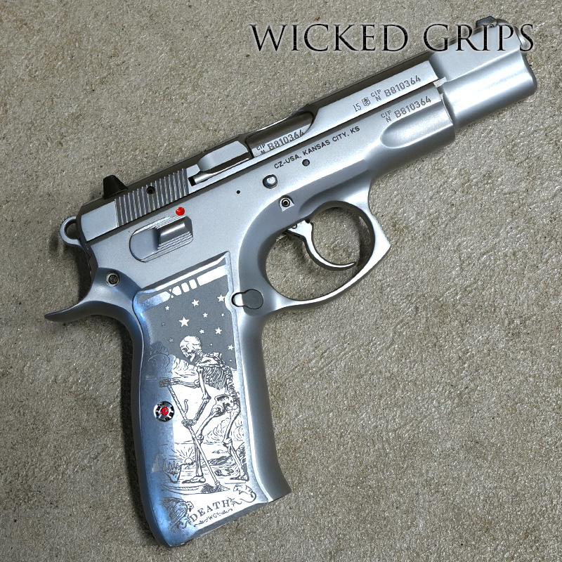 CUSTOM CZ 75 PISTOL GRIPS ENGRAVED DEATH TAROT