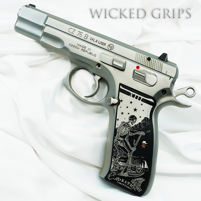 CUSTOM CZ 75 PISTOL GRIPS BLACK ENGRAVED DEATH TAROT