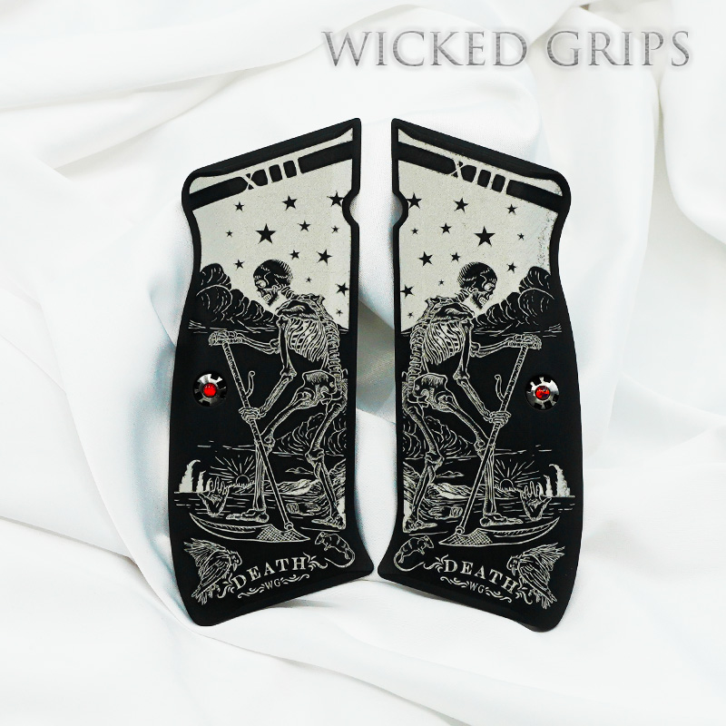 CUSTOM CZ 75 PISTOL GRIPS BLACK ENGRAVED DEATH TAROT