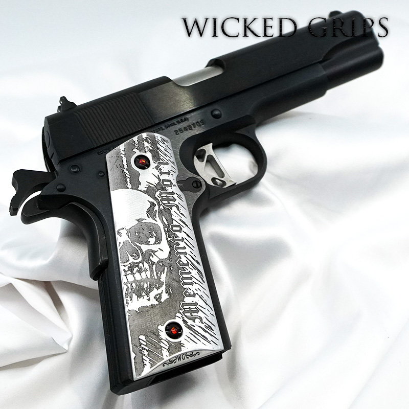 Custom 1911 Pistol Grips Engraved Memento Mori 6771