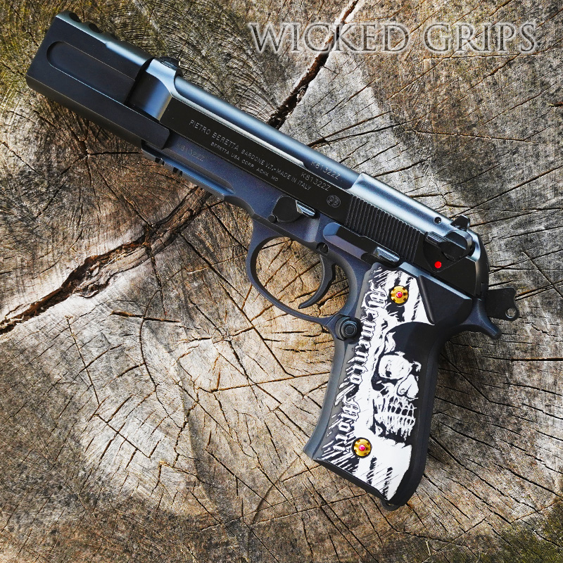 CUSTOM BERETTA 92FS PISTOL GRIPS BLACK MOMENTO MORI