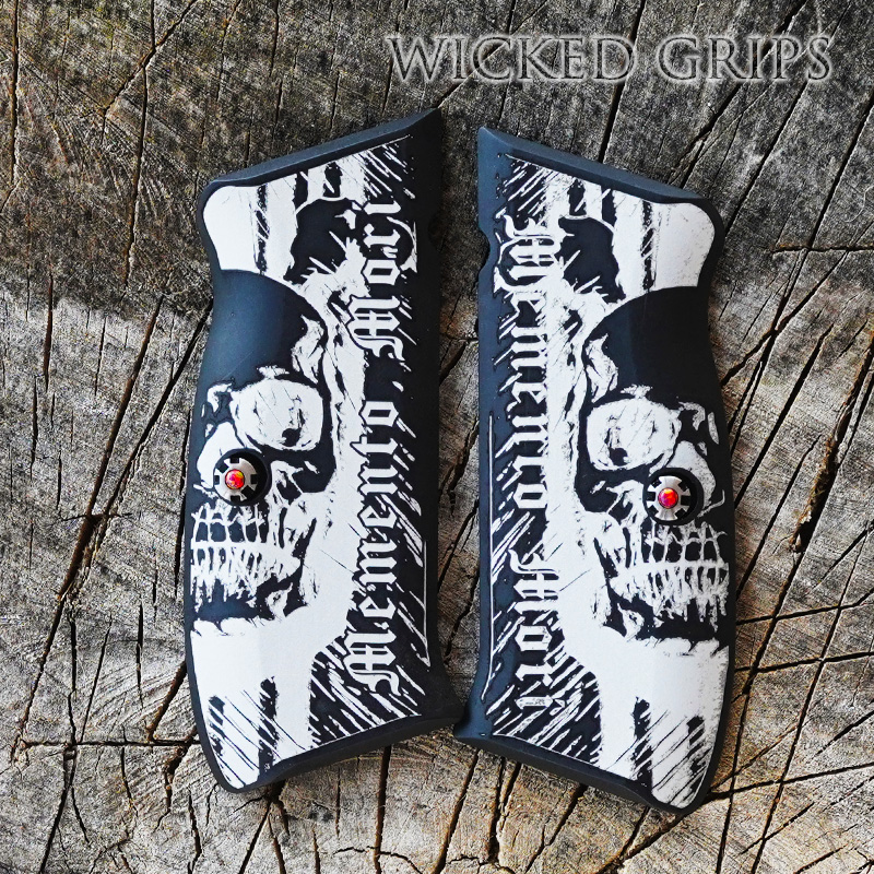 CUSTOM CZ 75 PISTOL GRIPS BLACK ENGRAVED MOMENTO MORI