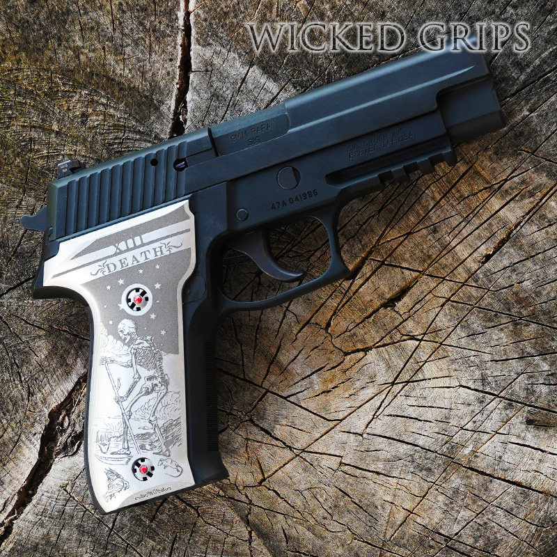 CUSTOM SIG SAUER P226 PISTOL GRIPS ENGRAVED DEATH TAROT