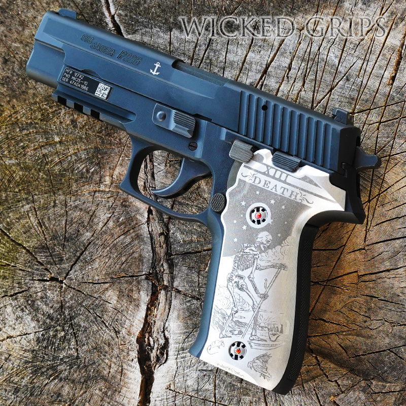 CUSTOM SIG SAUER P226 PISTOL GRIPS ENGRAVED DEATH TAROT