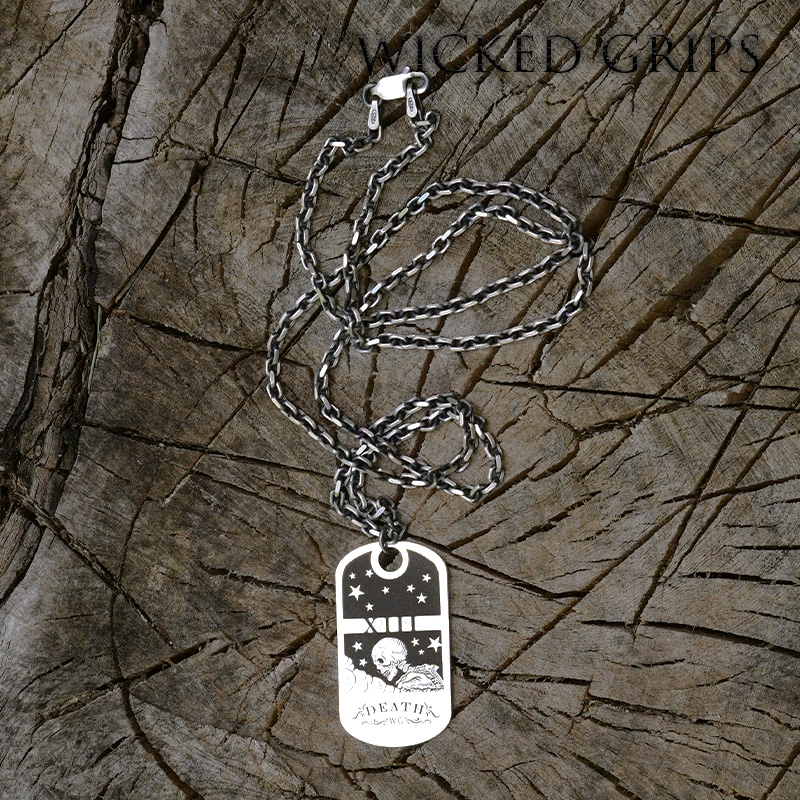 EXCLUSIVE DEATH TAROT DOG TAG STERLING SILVER NECKLACE