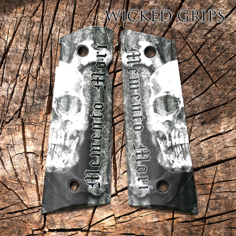 CUSTOM 1911 THIN PISTOL GRIPS MEMENTO MORI