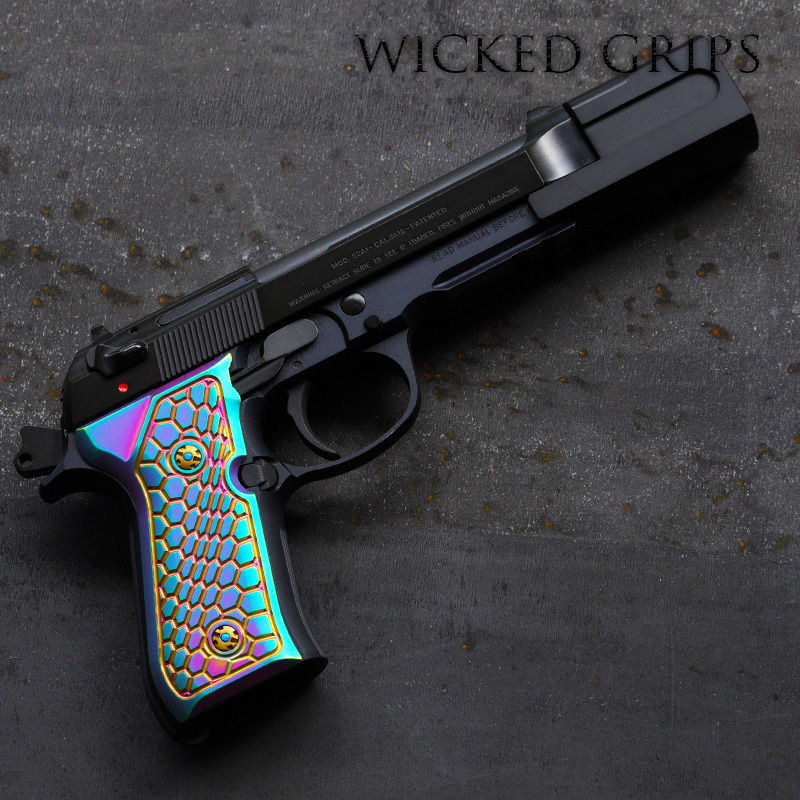 CUSTOM BERETTA PISTOL GRIPS PVD RAINBOW HEXWAVE