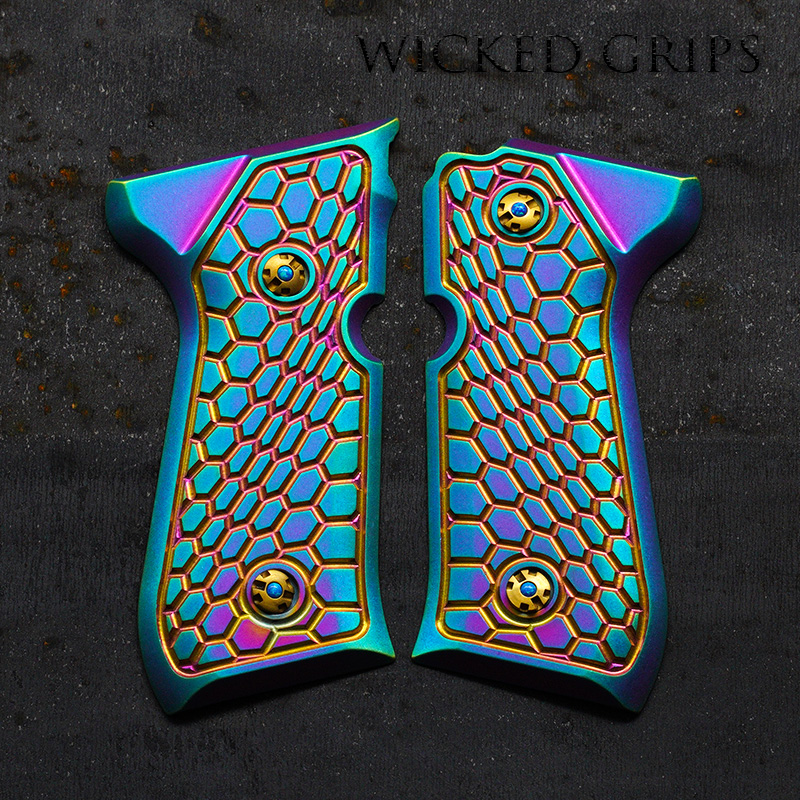 CUSTOM BERETTA PISTOL GRIPS PVD RAINBOW HEXWAVE