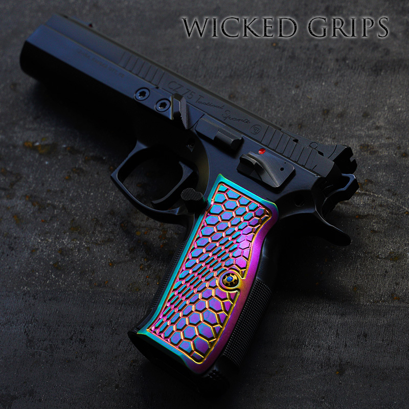 CUSTOM CZ75 PISTOL GRIPS PVD RAINBOW HEXWAVE