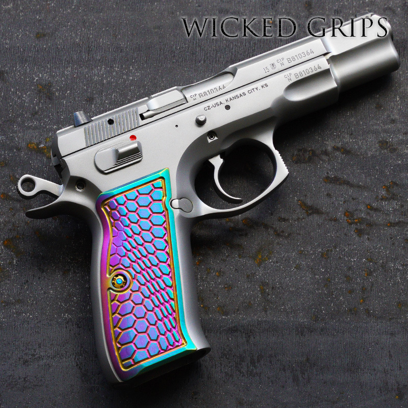 CUSTOM CZ75 PISTOL GRIPS PVD RAINBOW HEXWAVE