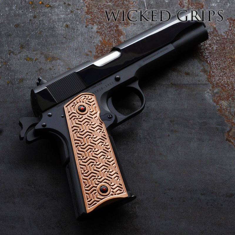 CUSTOM 1911 PISTOL GRIPS ROSE GOLD PVD VORTEX WEAVE