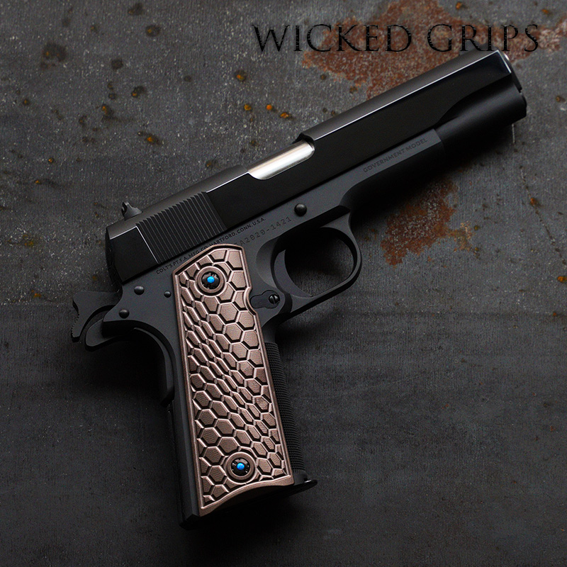 CUSTOM 1911 PISTOL GRIPS PVD BRONZE HEXWAVE 